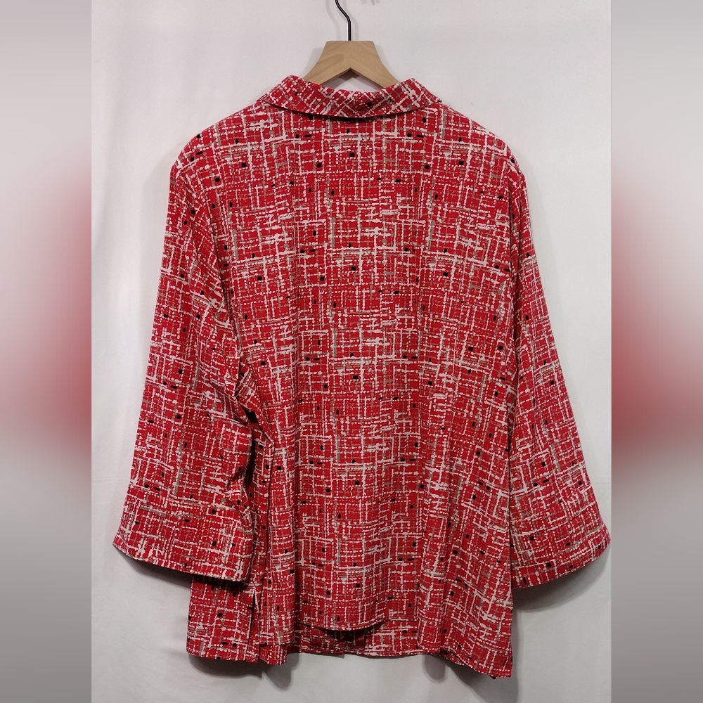 Maggie Barnes Artsy Button Blouse Women's 3X Red Boho Retro Festival Casual - Picture 5 of 8